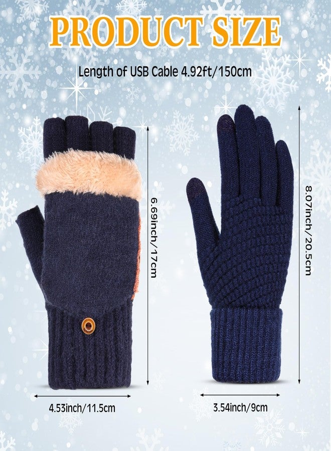 ShinyMatch 2 Pairs Winter Fingerless USB Heated Gloves and Knitted Warmers Gloves Set for Women Men Thermal Hand Warmers(Bluish Green) - Image 2